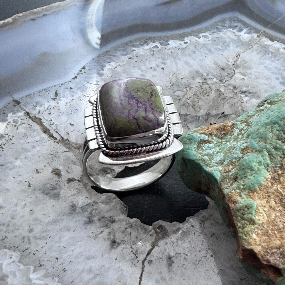 Sterling Silver Southwestern Style Stichtite Bar Ring Size 8.75 For Women - Picture 4 of 10